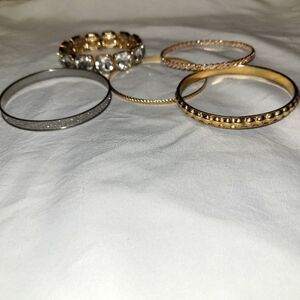 Set of 5 Fashion Bracelets - Gold Tone, Silver Tone, & Rhinestone Mix